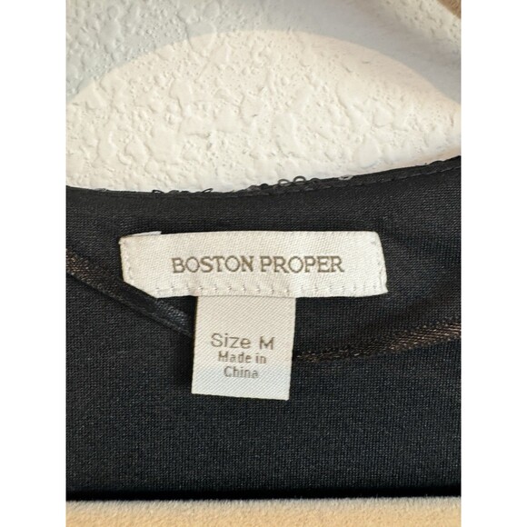 Boston Proper Women's Black Sequin Evening Blouse V Neck 3/4 Sleeve Flowy Medium - Picture 5 of 10
